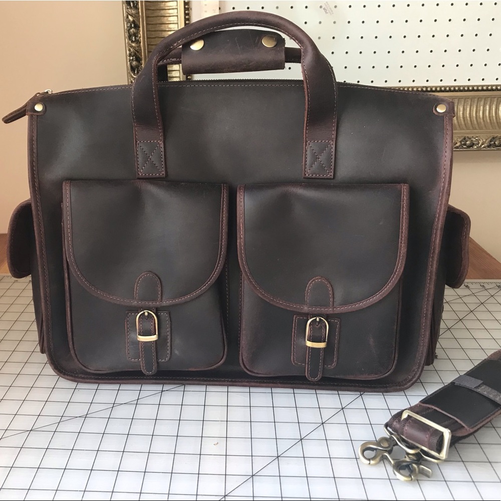 17" Vintage Full Grain Leather Messenger Briefcase